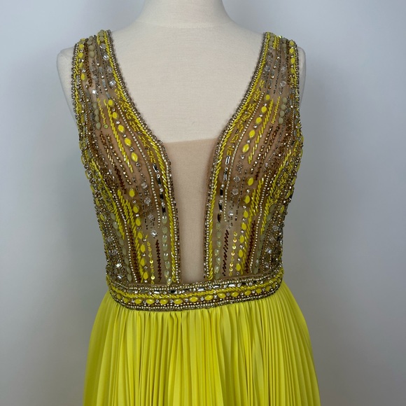 Terani Couture Yellow Beaded Prom Evening Gown NWT - Picture 3 of 11